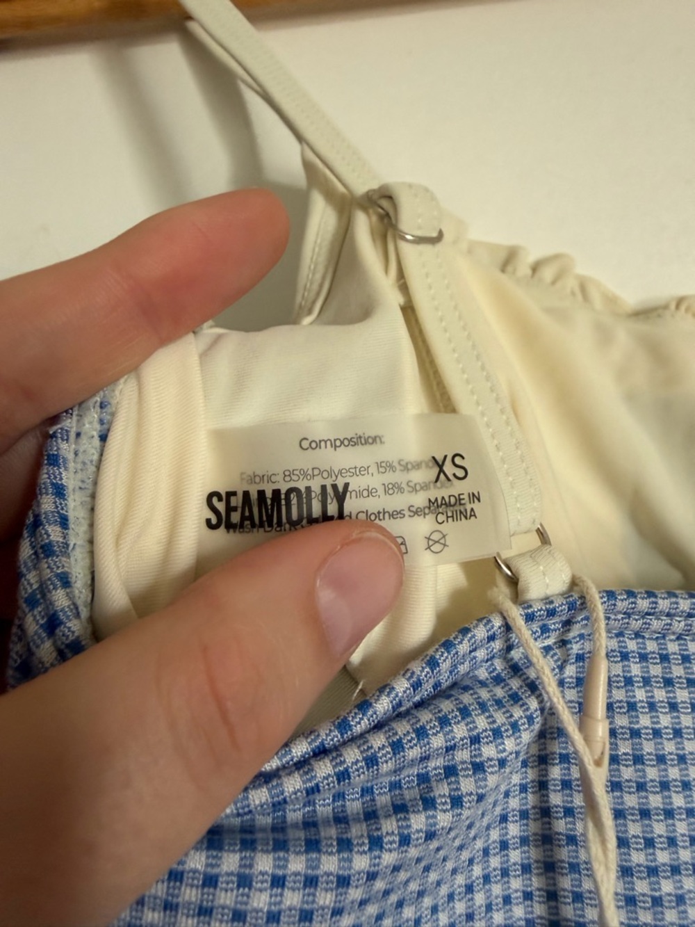 NWT Seamolly Plaid Gingham Blue White Dainty Ruffle Cropped Tankini Top size XS - Picture 5 of 6
